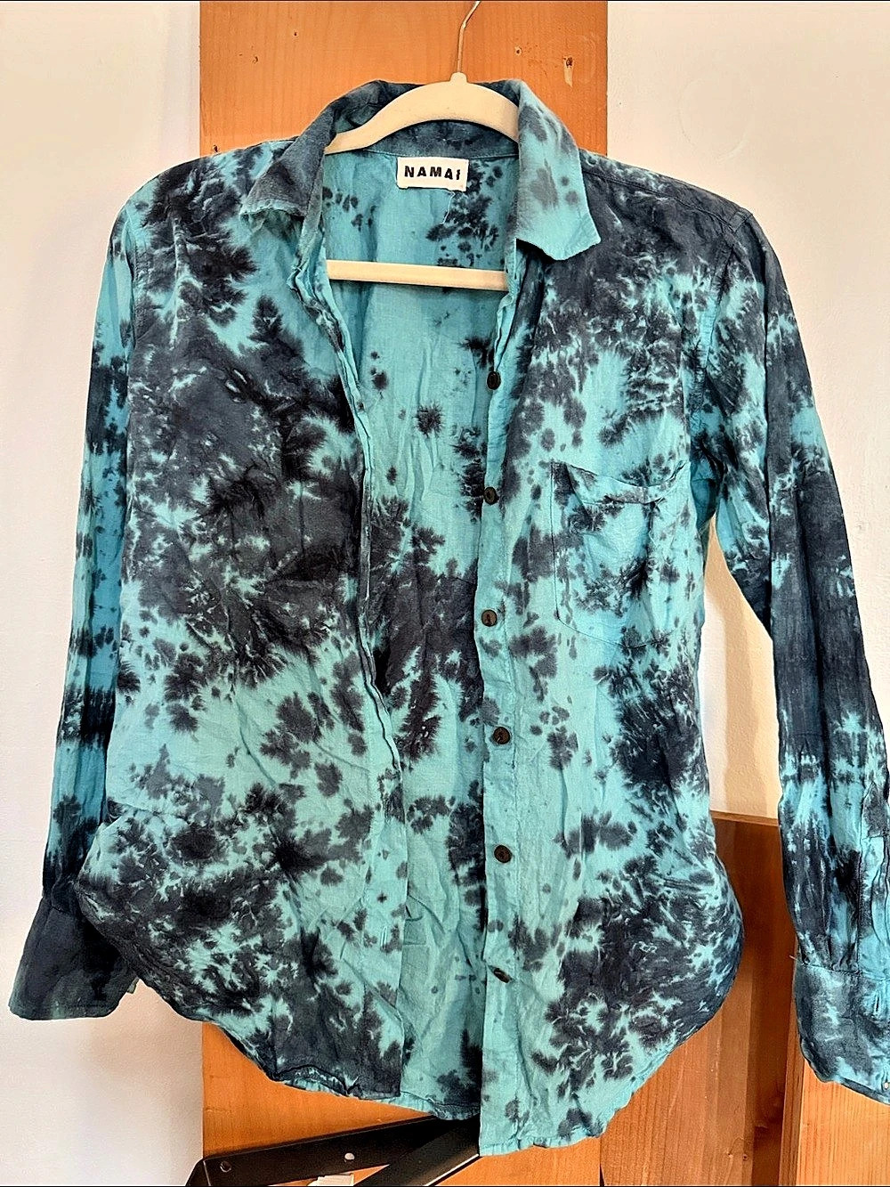 Namai Tie-Dye Cotton Button Down in Blue & Black Small